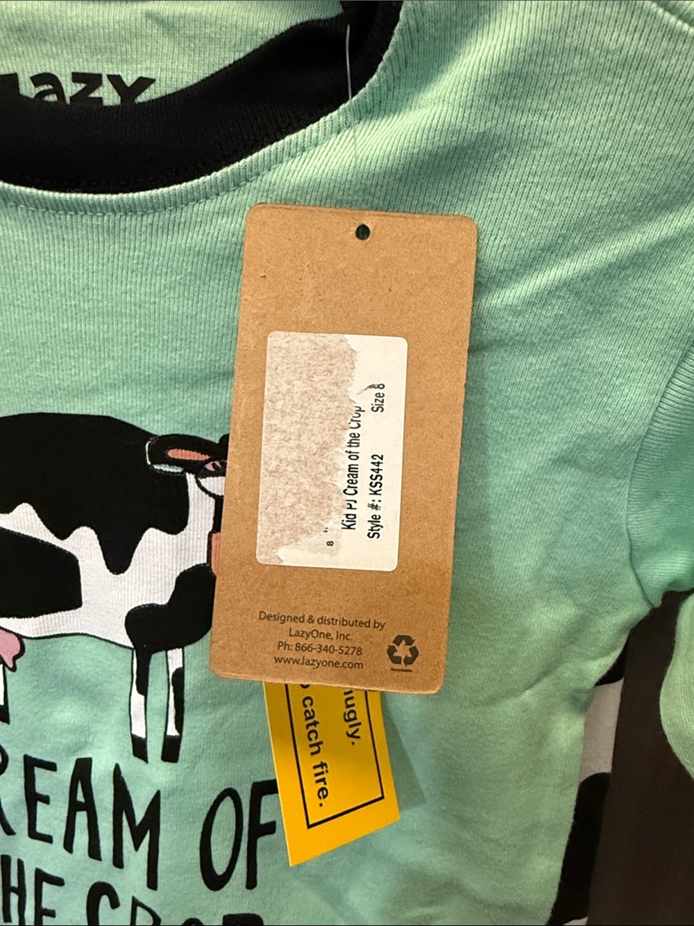 Lazy One Kids Mint and Black Cow-Print Pajama Set - Picture 2 of 5